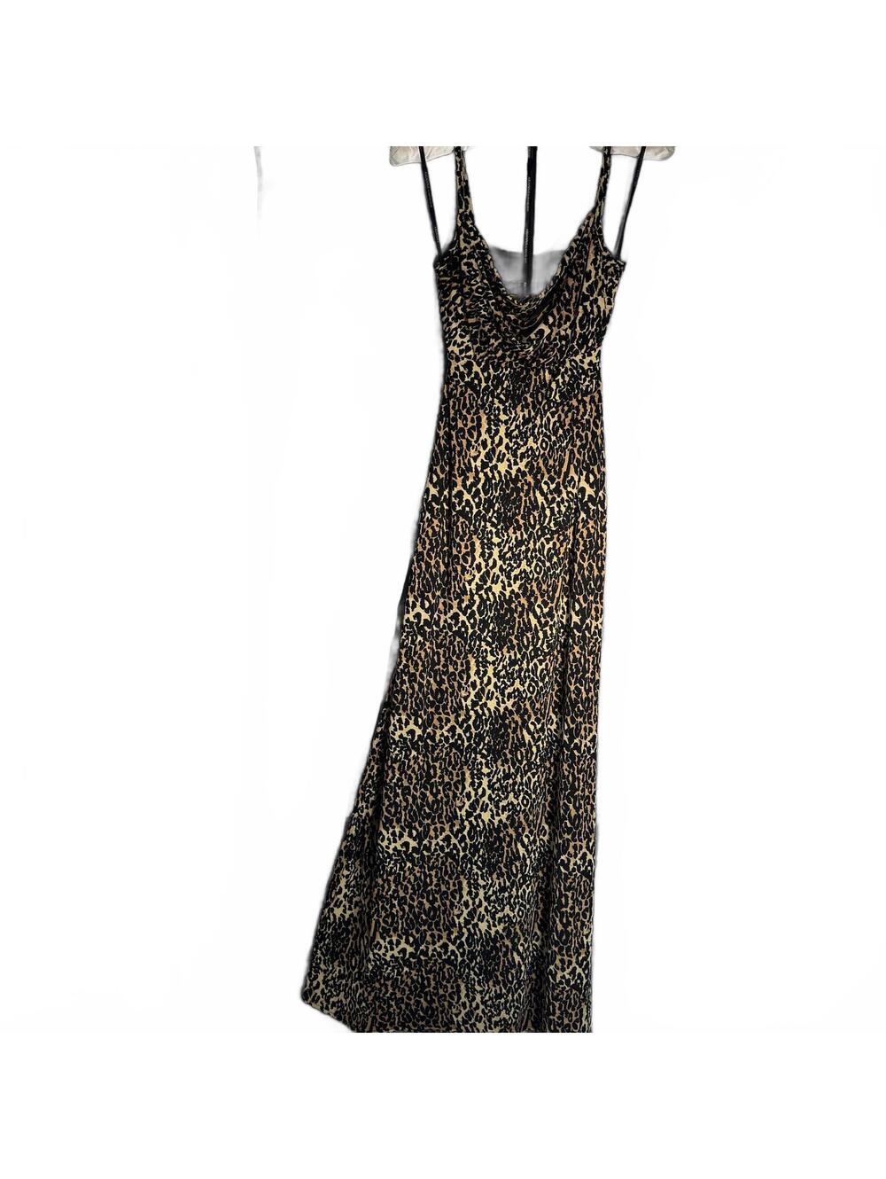 Arianna by Rachel Kaye Leopard Print Maxi Dress Size 6 Cowl Neck Back Cutout